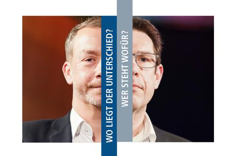 Michael Kolmer (links) und Hanno Benz (rechts) treten am 2. April in der Stichwahl gegeneinander an. 