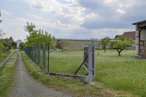 Im Leeheimer Ortskern könnten bis zu 50 Häuser entstehen. Der Feldweg im Bild, parallel zum Ostring, soll als Zufahrt ausgebaut werden. Foto: Robert Heiler