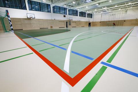 Die neue Sporthalle Oberstadt - Trainingshalle Mainz 05 Handballer. Droht ihnen bald der Energie-Lockdown? Foto: Sascha Kopp