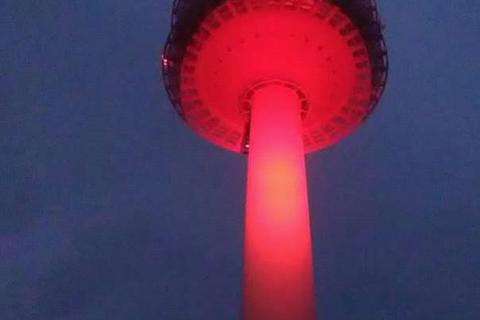 Am Montagabend soll der Funkturm bei Ober-Olm im Rahmen einer bundesweiten Aktion rot leuchten. Foto: Matthias Becker