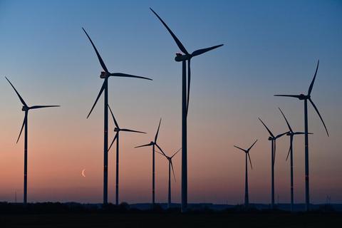 Ein Windenergiepark in Brandenburg: Bis 2030 sollen 80 Prozent des Stroms aus Wind-, Sonne und Biomassekraftwerken kommen. Foto: dpa