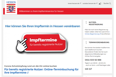 Auf der Website https://impfterminservice.hessen.de können Impftermine in Hessen vereinbart werden. Foto: Screenshot VRM 